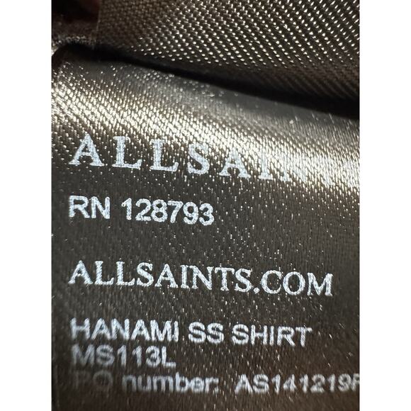 AllSaints Coal Black Ivory Bloom Floral Shirt Honey Leaf Resort Style Mens SZ S - Picture 9 of 12